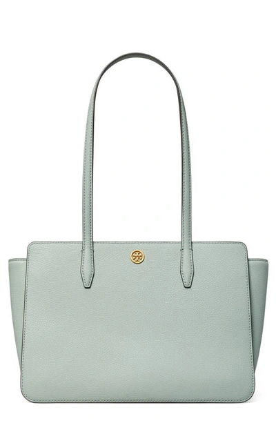 Shop Tory Burch Robinson Small Leather Tote In Blue Celadon