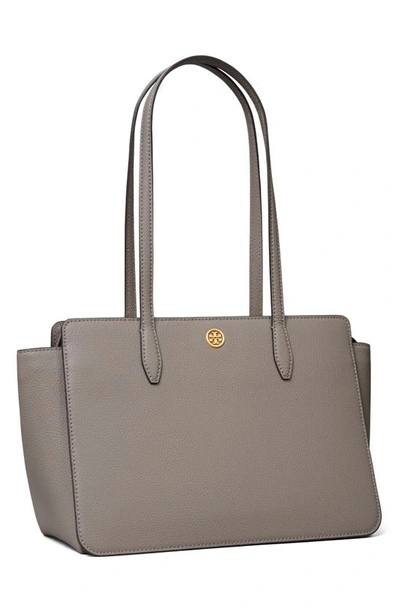 Shop Tory Burch Robinson Small Leather Tote In Grey Heron