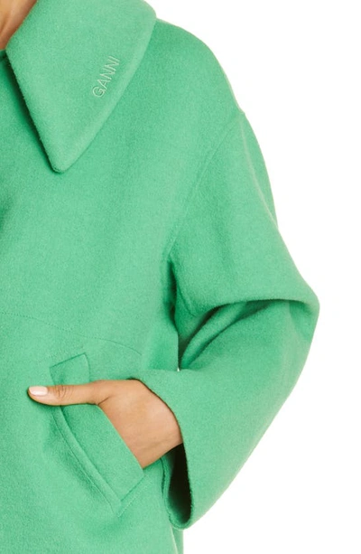 Shop Ganni Wide Collar Recycled Wool Blend Jacket In Kelly Green