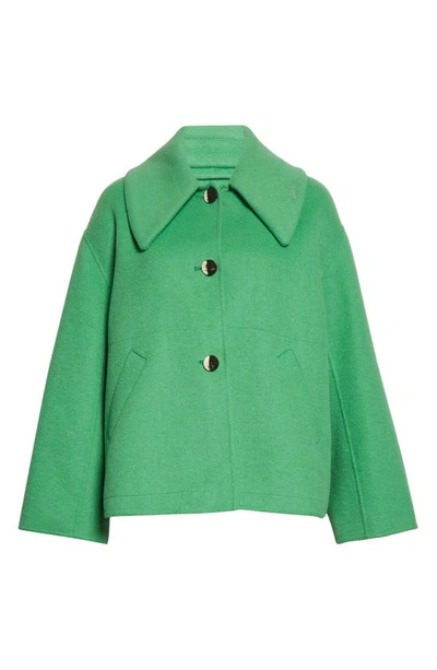 Shop Ganni Wide Collar Recycled Wool Blend Jacket In Kelly Green