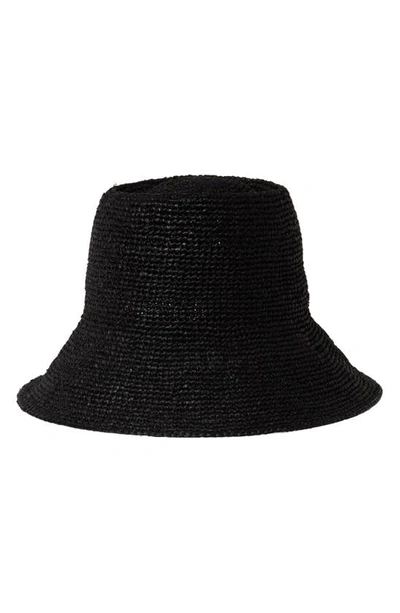 Shop Janessa Leone Janessa Leoné Felix Crochet Raffia Bucket Hat In Black