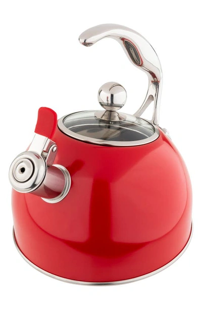 Shop Viking Stainless Steel 2.6 Quart Whistling Tea Kettle In Red