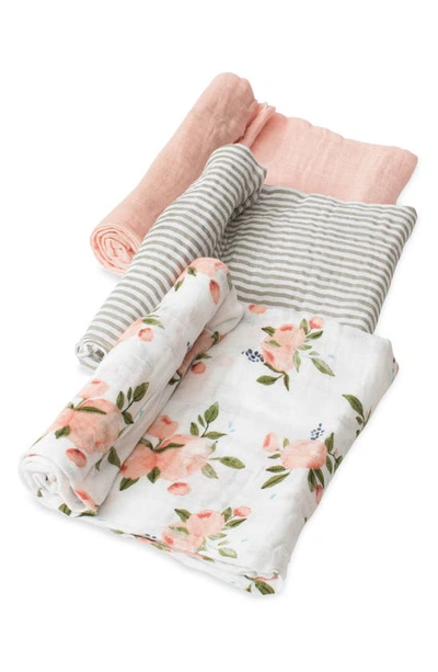 Little Unicorn Watercolor Roses Cotton Muslin 3-pack Swaddle Blanket Set In Watercolor Roses
