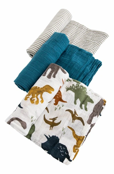Shop Little Unicorn 3-pack Organic Cotton Muslin Swaddle Blankets In Dino Friends