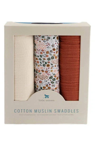 Little Unicorn 3-pack Muslin Swaddle Blanket In Pressed Petals