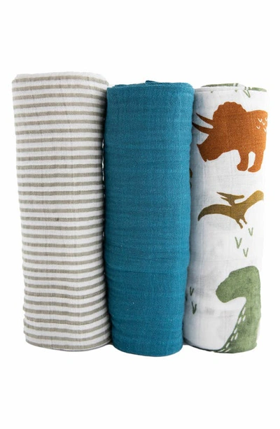 Shop Little Unicorn 3-pack Organic Cotton Muslin Swaddle Blankets In Dino Friends