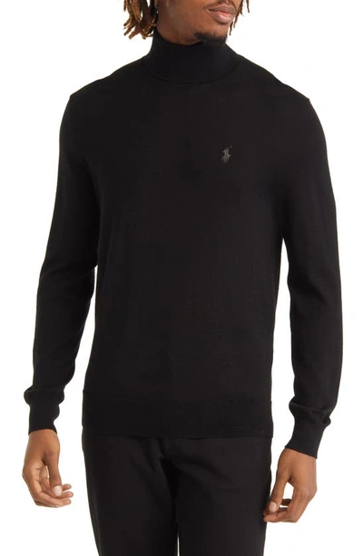 Shop Polo Ralph Lauren Merino Wool Turtleneck Sweater In Polo Black
