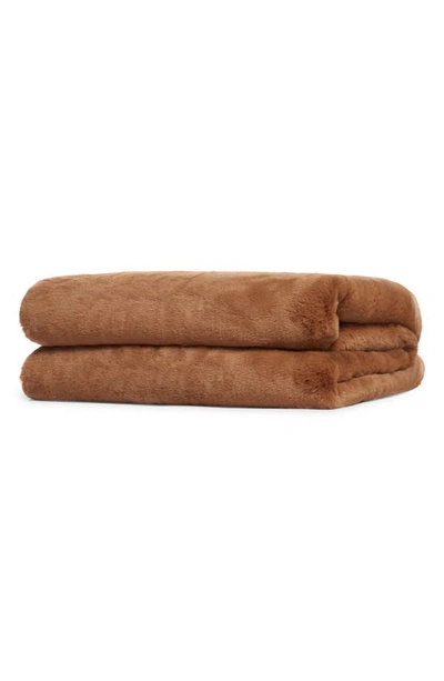 Shop Apparis Brady Faux Fur Throw Blanket In Camel