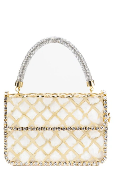 Shop Rosantica Malga Faux Fur Top Handle Bag In Gold White