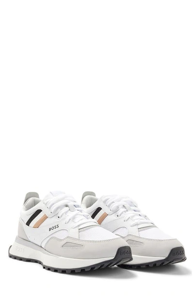 Hugo Boss Mixed-material Trainers With Signature Stripe In White | ModeSens