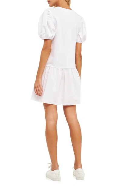 English Factory Puff Shoulder Mixed Media Minidress In White