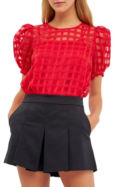 English Factory Windowpane Sheer Top In Red