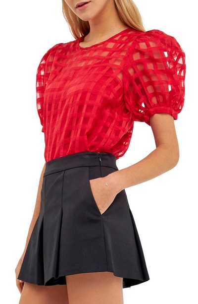 English Factory Windowpane Sheer Top In Red