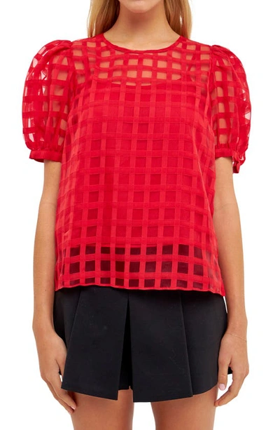 English Factory Windowpane Sheer Top In Red