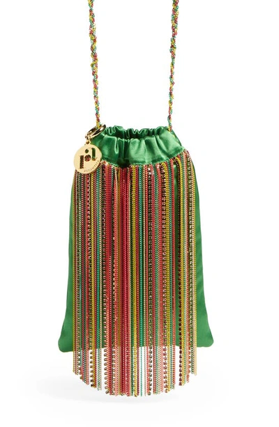 Shop Rosantica Gioia Crystal & Chain Crossbody Bag In Green Multi Fringes