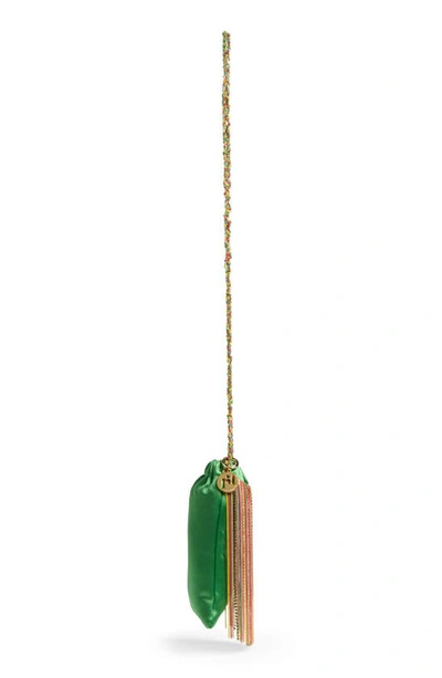 Shop Rosantica Gioia Crystal & Chain Crossbody Bag In Green Multi Fringes