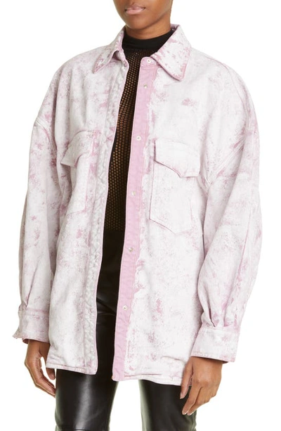 Shop Attico Oversize Denim Shirt Jacket In Pink