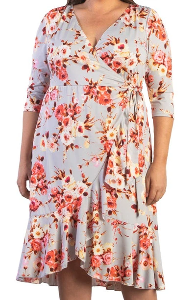 Shop Kiyonna Whimsy Wrap Dress In Rose Garden Grey