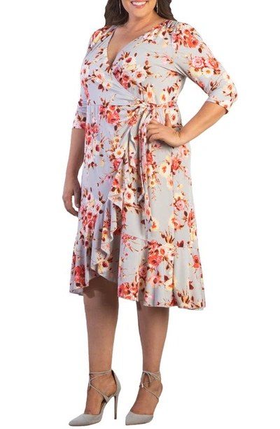 Shop Kiyonna Whimsy Wrap Dress In Rose Garden Grey