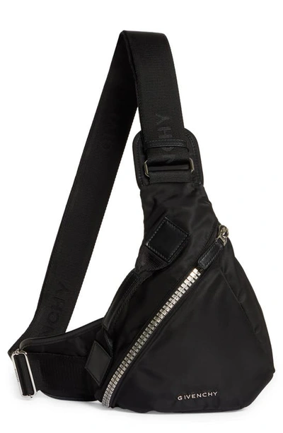 Shop Givenchy Small G-zip Triangle Sling Backpack In Black