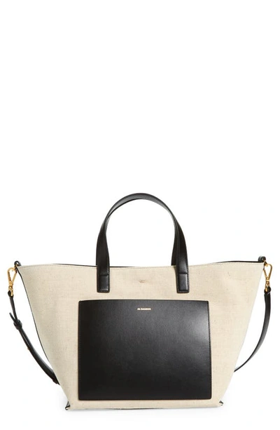 Shop Jil Sander Small Wander Square Canvas & Leather Tote In Black