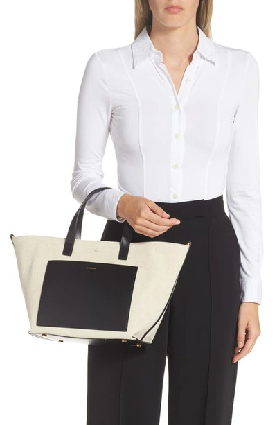 Shop Jil Sander Small Wander Square Canvas & Leather Tote In Black