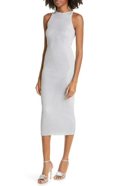 A.l.c Ashley Metallic High Neck Midi Bodycon Dress In Mercury
