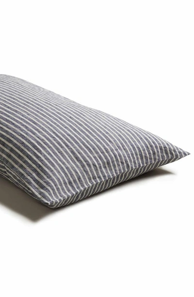 Shop Piglet In Bed Set Of 2 Linen Euro Pillowcases In Midnight Stripe