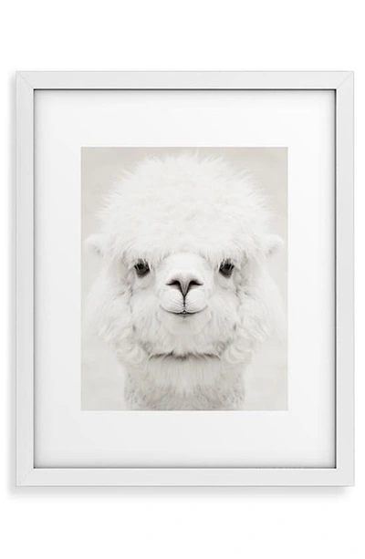 Shop Deny Designs Smiling Alpaca Framed Art Print In Black-white