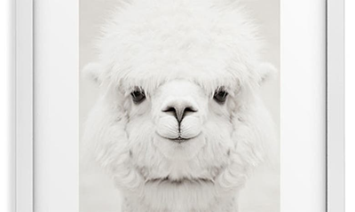 Shop Deny Designs Smiling Alpaca Framed Art Print In Black-white