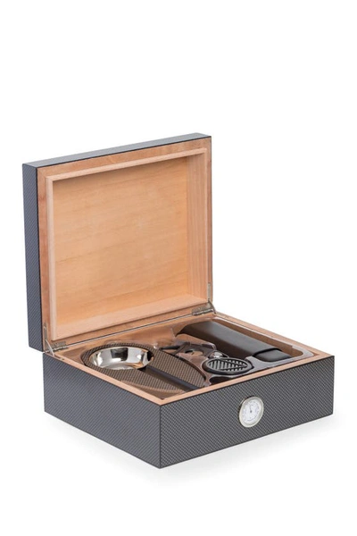 Bey-berk Carbon Fiber Cigar Humidor & Accessories Set In Brown