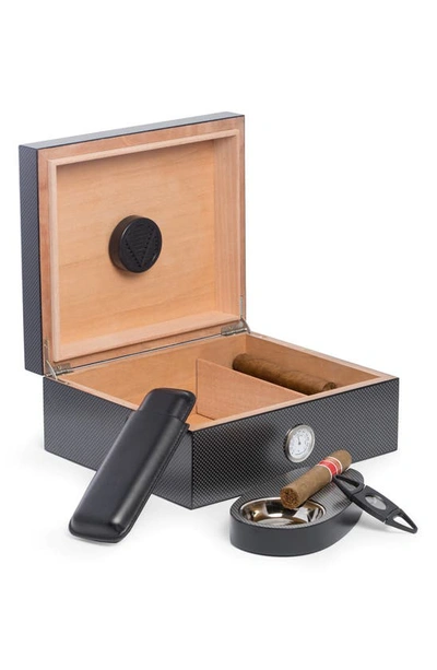Bey-berk Carbon Fiber Cigar Humidor & Accessories Set In Brown