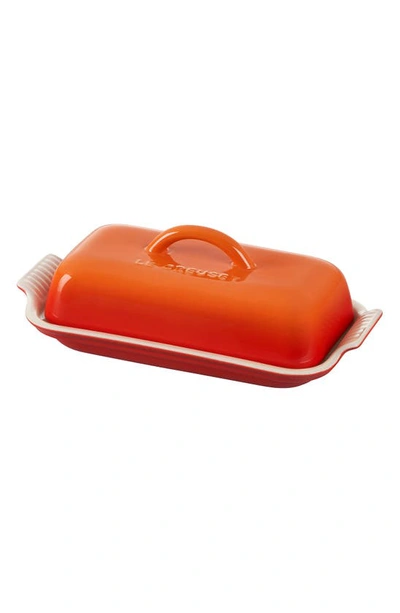 Shop Le Creuset Heritage Butter Dish In Flame