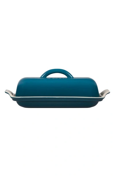 Shop Le Creuset Heritage Butter Dish In Deep Teal