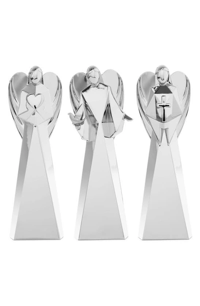 Nambe Mini Angel Figurines Faith, Love, & Peace - Set Of 3 In White
