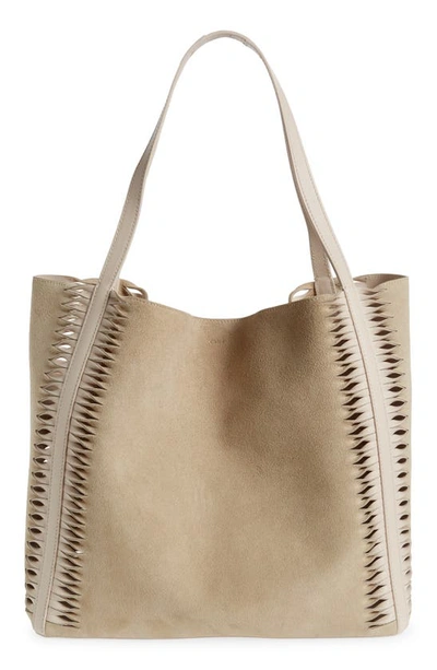 Shop Chloé Louela Twist Trim Leather Tote In Pearl Beige