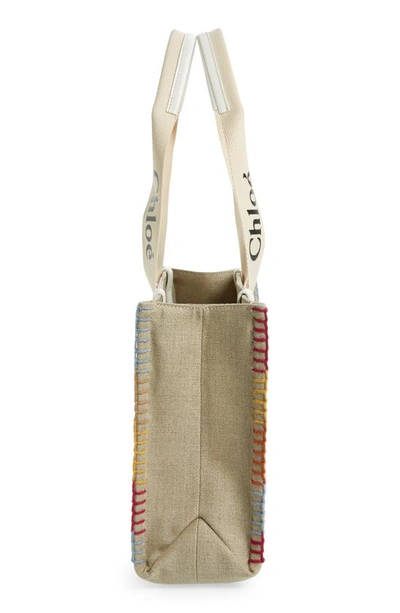 Shop Chloé Medium Woody Logo Strap Canvas Tote In White