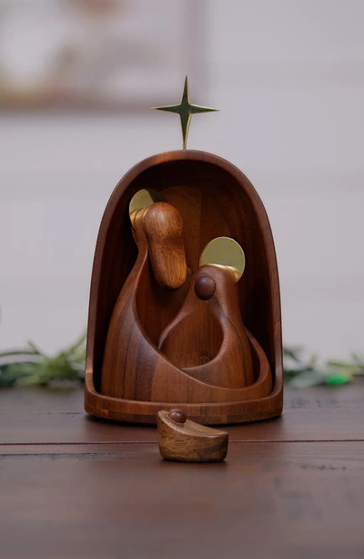 Nambe 4-piece Nesting Nativity Figurine Set In Brown