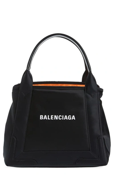 Shop Balenciaga Small Cabas Logo Canvas Tote In Black / L White