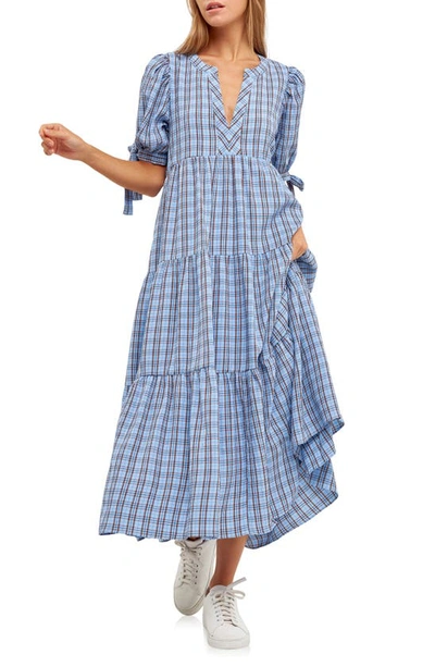 chinese dress ladies Gingham Check Midi Dress  English Factory