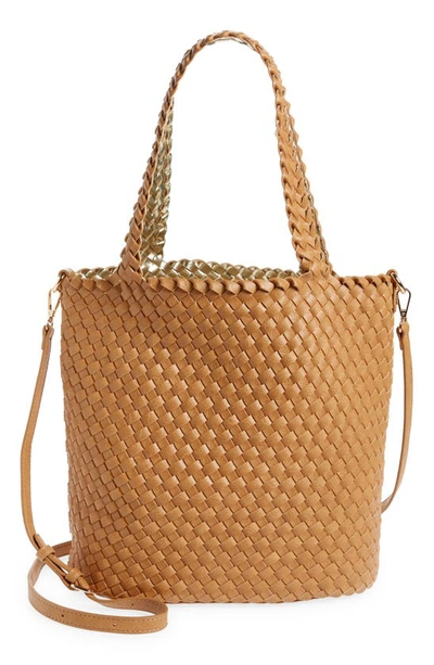 Shop Mali + Lili Ray Convertible Woven Vegan Leather Tote In Camel