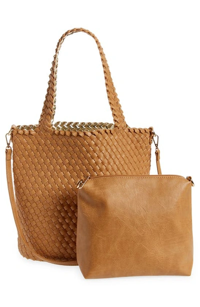 Shop Mali + Lili Ray Convertible Woven Vegan Leather Tote In Camel