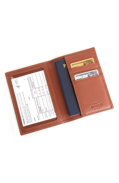 Royce New York Personalized Leather Rfid-blocking Passport Wallet With Vaccine Card Pocket In Tan
