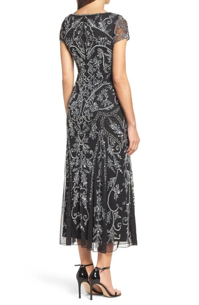 Pisarro Nights Beaded Mesh Column Gown In Black
