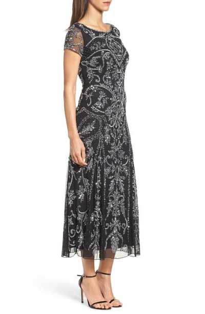 Pisarro Nights Beaded Mesh Column Gown In Black