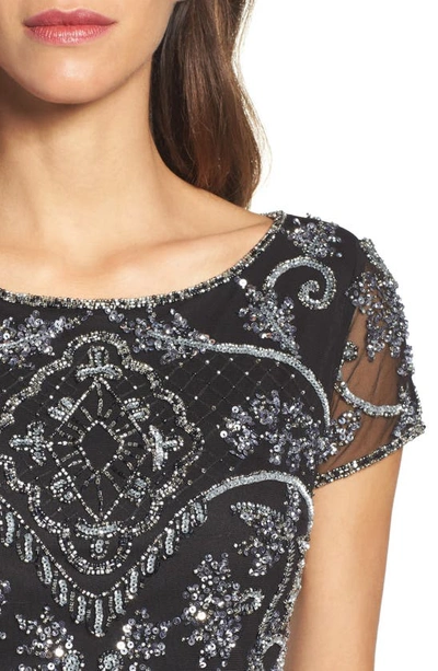 Pisarro Nights Beaded Mesh Column Gown In Black