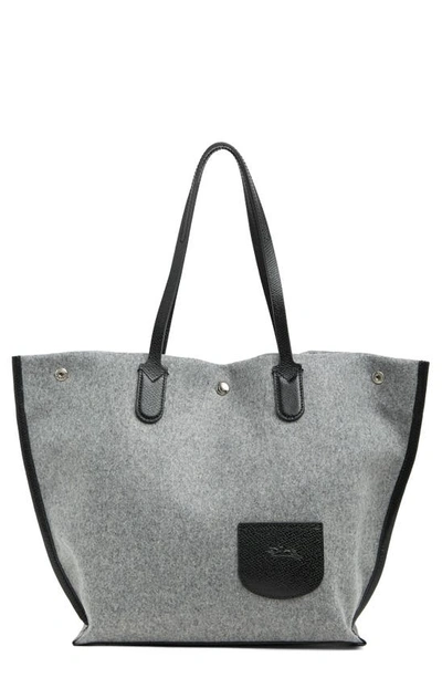 Shop Longchamp Essential Wool & Leather Open Tote In Grey