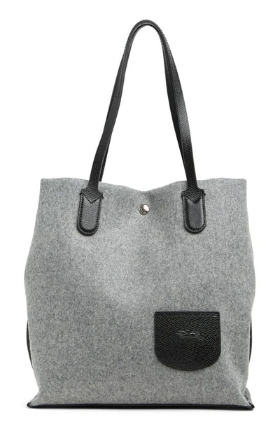 Shop Longchamp Essential Wool & Leather Open Tote In Grey