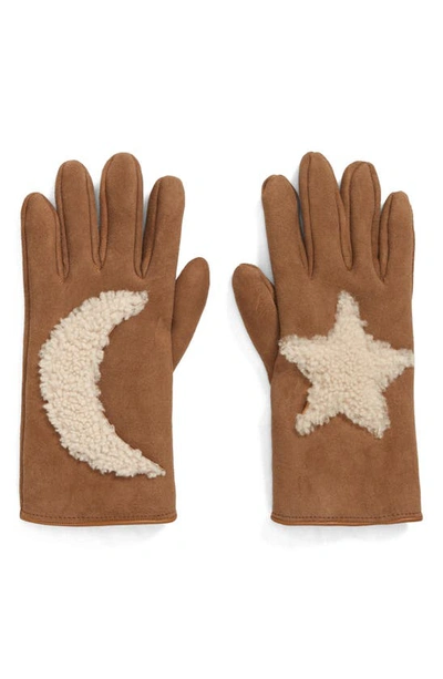 Gender Inclusive Star Genuine Shearling Lined Gloves In Camel