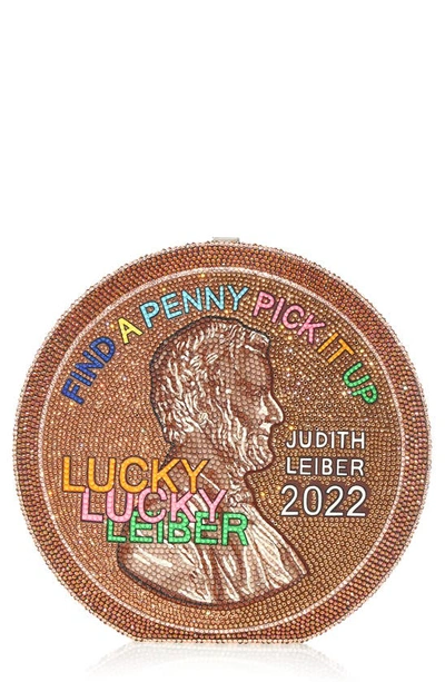Shop Judith Leiber Lucky Penny Disc Clutch In Silver Copper Multi